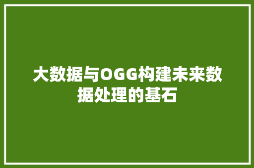 大数据与OGG构建未来数据处理的基石 建站教程