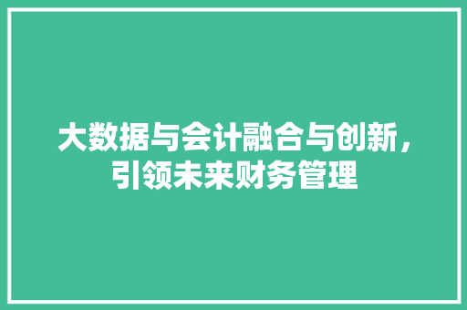 大数据与会计融合与创新，引领未来财务管理