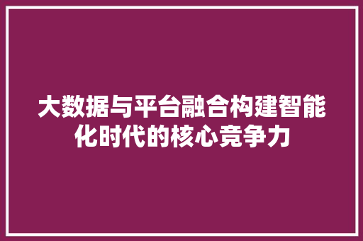 大数据与平台融合构建智能化时代的核心竞争力