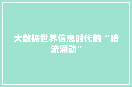 大数据世界信息时代的“暗流涌动”