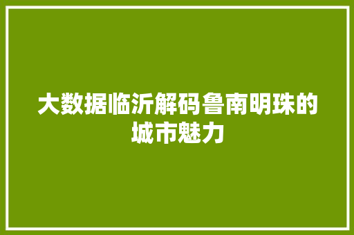 大数据临沂解码鲁南明珠的城市魅力