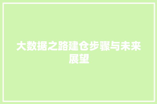 大数据之路建仓步骤与未来展望