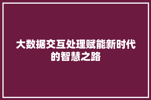 大数据交互处理赋能新时代的智慧之路