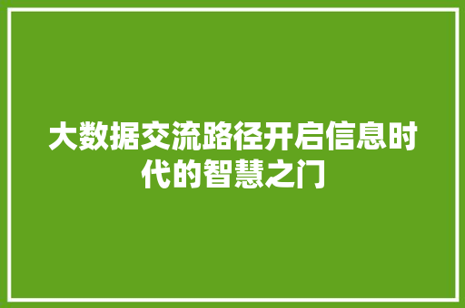 大数据交流路径开启信息时代的智慧之门