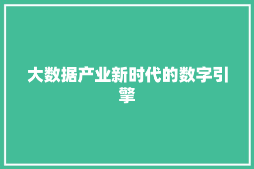 大数据产业新时代的数字引擎