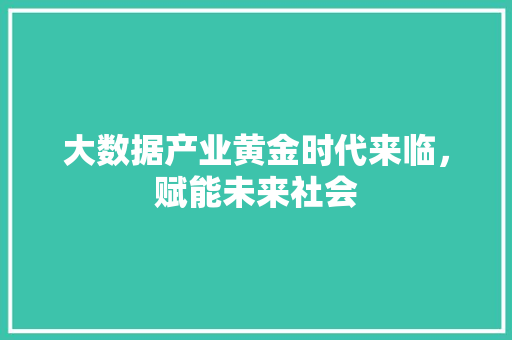 大数据产业黄金时代来临，赋能未来社会