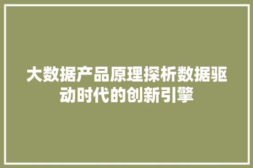 大数据产品原理探析数据驱动时代的创新引擎