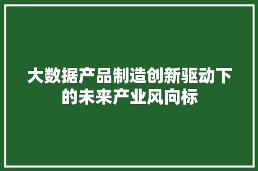 大数据产品制造创新驱动下的未来产业风向标