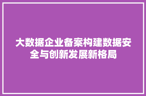 大数据企业备案构建数据安全与创新发展新格局