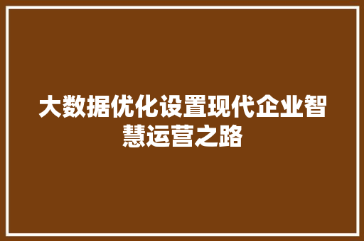 大数据优化设置现代企业智慧运营之路