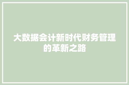 大数据会计新时代财务管理的革新之路