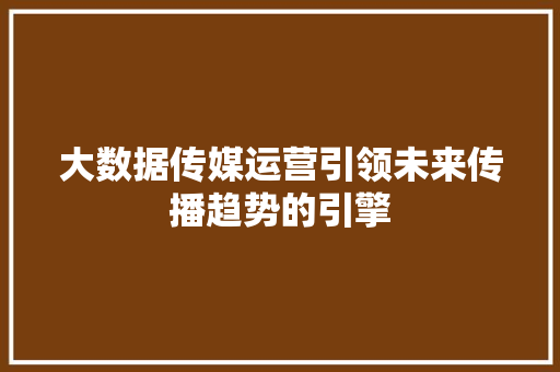 大数据传媒运营引领未来传播趋势的引擎