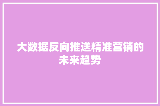 大数据反向推送精准营销的未来趋势