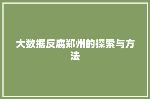 大数据反腐郑州的探索与方法