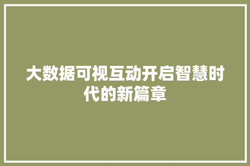 大数据可视互动开启智慧时代的新篇章