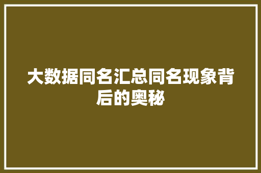 大数据同名汇总同名现象背后的奥秘 建站教程