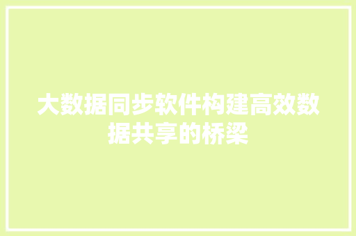 大数据同步软件构建高效数据共享的桥梁