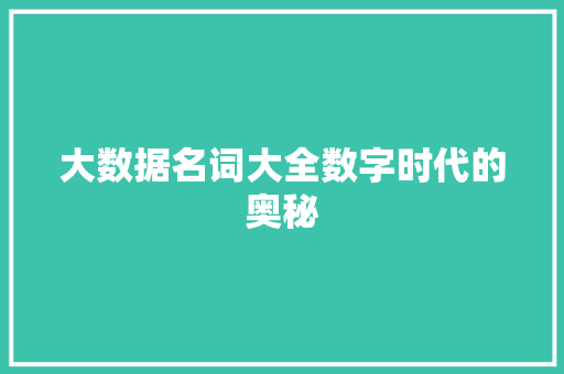 大数据名词大全数字时代的奥秘