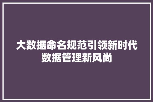 大数据命名规范引领新时代数据管理新风尚