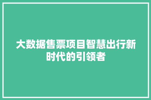 大数据售票项目智慧出行新时代的引领者