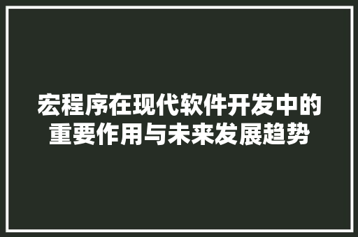 宏程序在现代软件开发中的重要作用与未来发展趋势