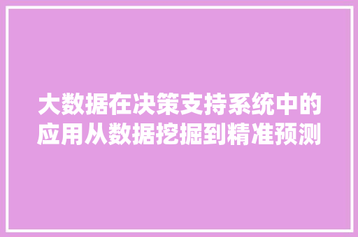 大数据在决策支持系统中的应用从数据挖掘到精准预测