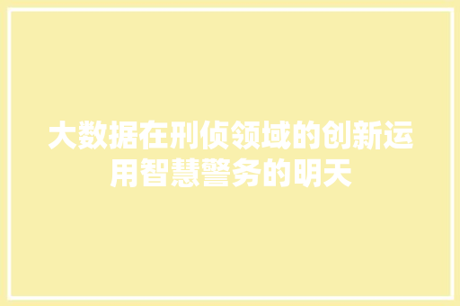 大数据在刑侦领域的创新运用智慧警务的明天