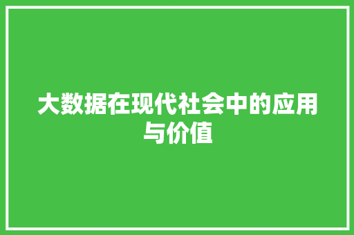 大数据在现代社会中的应用与价值