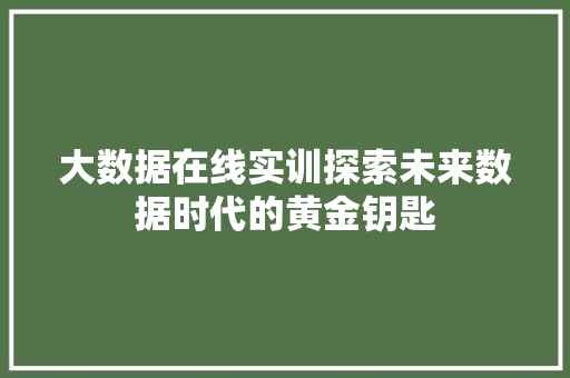 大数据在线实训探索未来数据时代的黄金钥匙