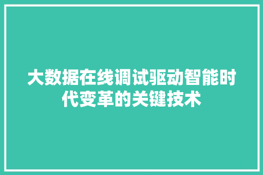 大数据在线调试驱动智能时代变革的关键技术