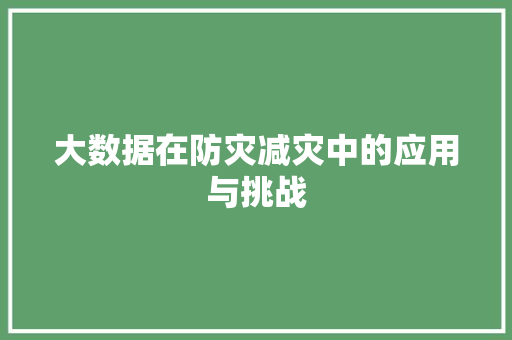 大数据在防灾减灾中的应用与挑战