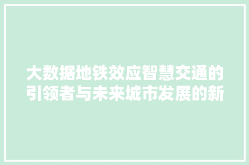 大数据地铁效应智慧交通的引领者与未来城市发展的新引擎