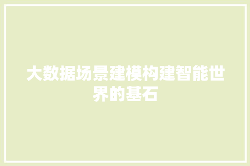 大数据场景建模构建智能世界的基石