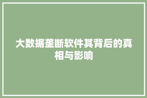 大数据垄断软件其背后的真相与影响