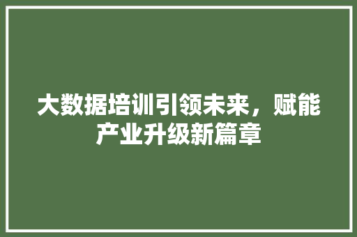 大数据培训引领未来，赋能产业升级新篇章