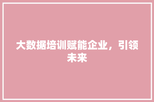 大数据培训赋能企业，引领未来