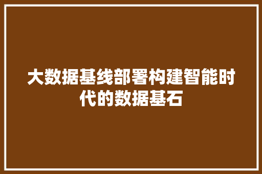 大数据基线部署构建智能时代的数据基石
