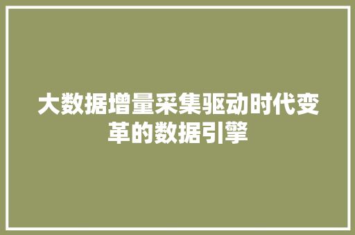 大数据增量采集驱动时代变革的数据引擎