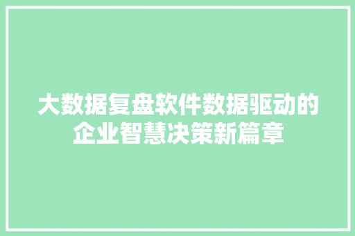 大数据复盘软件数据驱动的企业智慧决策新篇章 服务器/数据库