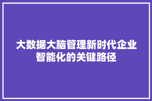 大数据大脑管理新时代企业智能化的关键路径