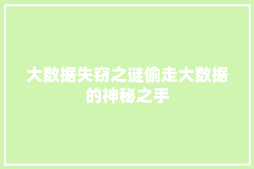 大数据失窃之谜偷走大数据的神秘之手