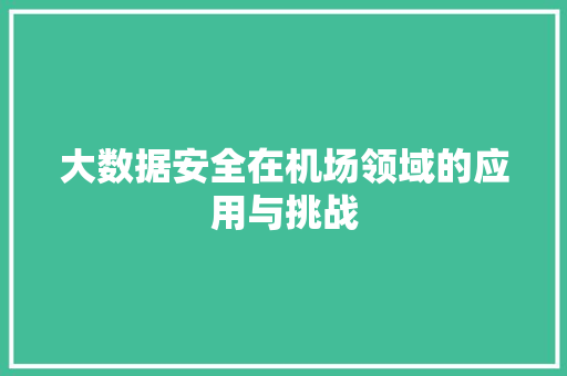 大数据安全在机场领域的应用与挑战