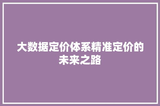 大数据定价体系精准定价的未来之路
