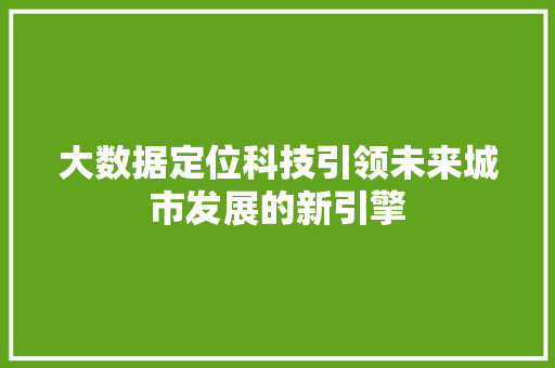 大数据定位科技引领未来城市发展的新引擎