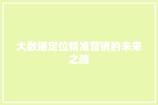 大数据定位精准营销的未来之路