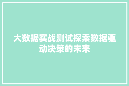 大数据实战测试探索数据驱动决策的未来