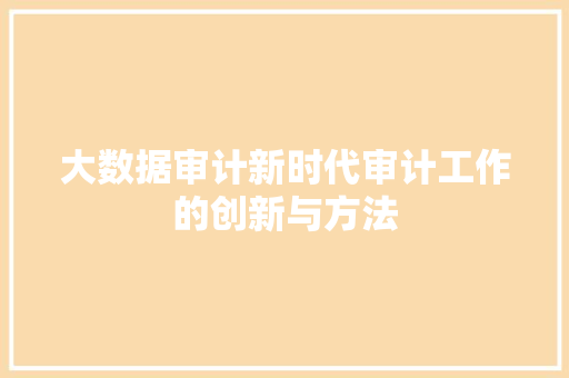 大数据审计新时代审计工作的创新与方法