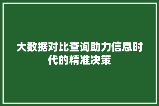 大数据对比查询助力信息时代的精准决策