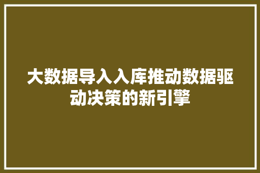大数据导入入库推动数据驱动决策的新引擎