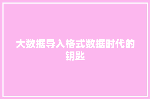 大数据导入格式数据时代的钥匙